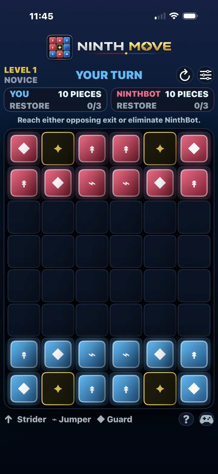 Ninth Move gameplay showing the full strategy board
